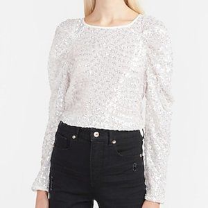 EXPRESS Sequin Ruched Shoulder Top Small